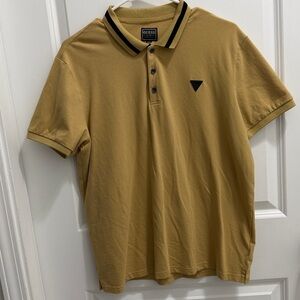 Guess Men Polo Shirt Logo Size L Beige Cotton